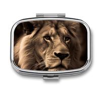 Pill Box 2 Compartment Mini Medicine Pill Case Orange Lion Head Pill Holder for Purse Pocket Waterproof Metal Pill Container Decorative Medicine Pill Organiser for Travel Or Daily