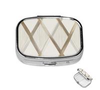 Pill Box 2 Compartment Mini Medicine Pill Case Profile Geometric Ivory Gold Pill Holder for Purse Pocket Waterproof Metal Pill Container Decorative Medicine Pill Organiser for Travel or Daily