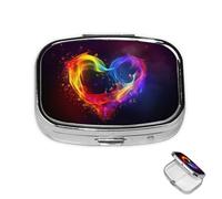 Pill Box 2 Compartment Mini Medicine Pill Case Rainbow Heart Pill Holder for Purse Pocket Waterproof Metal Pill Container Decorative Medicine Pill Organiser for Travel or Daily