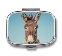 Pill Box 2 Compartment Mini Medicine Pill Case Real Image of Donkey Pill Holder for Purse Pocket Waterproof Metal Pill Container Decorative Medicine Pill Organiser for Travel Or Daily