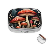Pill Box 2 Compartment Mini Medicine Pill Case Red Mushrooms Pill Holder for Purse Pocket Waterproof Metal Pill Container Decorative Medicine Pill Organiser for Travel or Daily