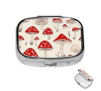 Pill Box 2 Compartment Mini Medicine Pill Case Red White Mushroom Pill Holder for Purse Pocket Waterproof Metal Pill Container Decorative Medicine Pill Organiser for Travel or Daily