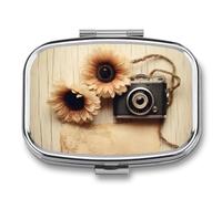 Pill Box 2 Compartment Mini Medicine Pill Case Romantic and Nostalgic Themes Pill Holder for Purse Pocket Waterproof Metal Pill Container Decorative Medicine Pill Organiser for Travel Or Daily