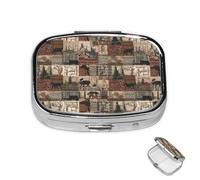 Pill Box 2 Compartment Mini Medicine Pill Case Rustic Lodge Bear Moose Pill Holder for Purse Pocket Waterproof Metal Pill Container Decorative Medicine Pill Organiser for Travel or Daily