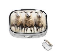 Pill Box 2 Compartment Mini Medicine Pill Case Sheeps Watercolor Pill Holder for Purse Pocket Waterproof Metal Pill Container Decorative Medicine Pill Organiser for Travel or Daily