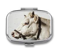 Pill Box 2 Compartment Mini Medicine Pill Case Side View of Cow Pill Holder for Purse Pocket Waterproof Metal Pill Container Decorative Medicine Pill Organiser for Travel Or Daily