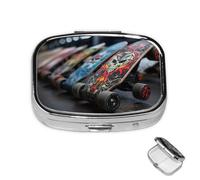 Pill Box 2 Compartment Mini Medicine Pill Case Skate Boards Pill Holder for Purse Pocket Waterproof Metal Pill Container Decorative Medicine Pill Organiser for Travel or Daily
