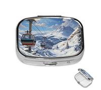 Pill Box 2 Compartment Mini Medicine Pill Case Ski Lift at Sunshine Pill Holder for Purse Pocket Waterproof Metal Pill Container Decorative Medicine Pill Organiser for Travel or Daily