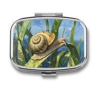 Pill Box 2 Compartment Mini Medicine Pill Case Snail on Leaf Pill Holder for Purse Pocket Waterproof Metal Pill Container Decorative Medicine Pill Organiser for Travel Or Daily