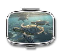 Pill Box 2 Compartment Mini Medicine Pill Case Sunny Sea Turtle Pill Holder for Purse Pocket Waterproof Metal Pill Container Decorative Medicine Pill Organiser for Travel Or Daily