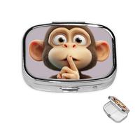 Pill Box 2 Compartment Mini Medicine Pill Case The Silent Monkey Pill Holder for Purse Pocket Waterproof Metal Pill Container Decorative Medicine Pill Organiser for Travel or Daily