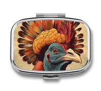 Pill Box 2 Compartment Mini Medicine Pill Case There is A Turkey on The Head Pill Holder for Purse Pocket Waterproof Metal Pill Container Decorative Medicine Pill Organiser for Travel Or Daily