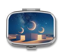Pill Box 2 Compartment Mini Medicine Pill Case Three Moons Floating Pill Holder for Purse Pocket Waterproof Metal Pill Container Decorative Medicine Pill Organiser for Travel Or Daily