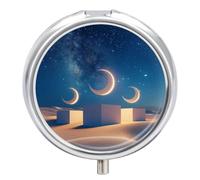 Pill Box 2 Compartment Mini Medicine Pill Case Three Moons Floating Pill Holder for Purse Pocket Waterproof Metal Pill Container Decorative Medicine Pill Organiser for Travel Or Daily
