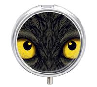 Pill Box 2 Compartment Mini Medicine Pill Case Two Yellow Eyes Pill Holder for Purse Pocket Waterproof Metal Pill Container Decorative Medicine Pill Organiser for Travel Or Daily