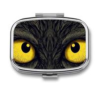 Pill Box 2 Compartment Mini Medicine Pill Case Two Yellow Eyes Pill Holder for Purse Pocket Waterproof Metal Pill Container Decorative Medicine Pill Organiser for Travel Or Daily