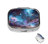 Pill Box 2 Compartment Mini Medicine Pill Case Universe Galaxy Space Pill Holder for Purse Pocket Waterproof Metal Pill Container Decorative Medicine Pill Organiser for Travel or Daily