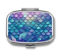 Pill Box 2 Compartment Mini Medicine Pill Case Water Lily Mermaid Scales Pill Holder for Purse Pocket Waterproof Metal Pill Container Decorative Medicine Pill Organiser for Travel Or Daily
