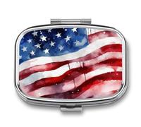 Pill Box 2 Compartment Mini Medicine Pill Case Watercolor American Flag Pill Holder for Purse Pocket Waterproof Metal Pill Container Decorative Medicine Pill Organiser for Travel Or Daily