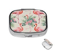 Pill Box 2 Compartment Mini Medicine Pill Case Watercolor Flamingo Pill Holder for Purse Pocket Waterproof Metal Pill Container Decorative Medicine Pill Organiser for Travel or Daily