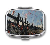 Pill Box 2 Compartment Mini Medicine Pill Case Wild Flowers and Grass Pill Holder for Purse Pocket Waterproof Metal Pill Container Decorative Medicine Pill Organiser for Travel Or Daily