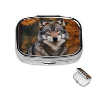 Pill Box 2 Compartment Mini Medicine Pill Case Wild Wild Gray Wolf Pill Holder for Purse Pocket Waterproof Metal Pill Container Decorative Medicine Pill Organiser for Travel or Daily