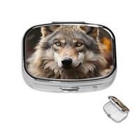 Pill Box 2 Compartment Mini Medicine Pill Case Wild Wild Gray Wolf Pill Holder for Purse Pocket Waterproof Metal Pill Container Decorative Medicine Pill Organiser for Travel or Daily