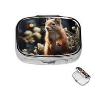Pill Box 2 Compartment Mini Medicine Pill Case Wildlife Forest Squirrel Pill Holder for Purse Pocket Waterproof Metal Pill Container Decorative Medicine Pill Organiser for Travel or Daily