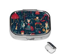 Pill Box 2 Compartment Mini Medicine Pill Case Women's Nutcracker Ballet Xmas Dance Pill Holder for Purse Pocket Waterproof Metal Pill Container Decorative Medicine Pill Organiser for Travel or Daily