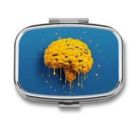 Pill Box 2 Compartment Mini Medicine Pill Case Yellow Brain Pill Holder for Purse Pocket Waterproof Metal Pill Container Decorative Medicine Pill Organiser for Travel Or Daily