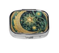 Pill Box 2 Compartment Moon Star Puzzle Tablet Box with Mirror Small Pill Organiser for Purse or Pocket Vitamin Organiser