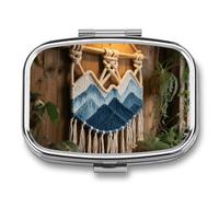 Pill Box 2 Compartment Mountain Dip-Dyed Macrame Travel Pill Case with Mirror Waterproof Medicine Pills Organizer 2 Times A Day Portable Med Container for Purse & Pocket Rectangle Silver