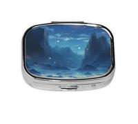 Pill Box 2 Compartment Mountains Rivers Tablet Box with Mirror Small Pill Organiser for Purse or Pocket Vitamin Organiser
