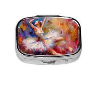 Pill Box 2 Compartment Oil Painting Ballet Dancer Tablet Box with Mirror Small Pill Organiser for Purse or Pocket Vitamin Organiser