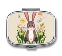 Pill Box 2 Compartment Pill Case for Purse Or Pocket Square Pill Organizer Funky Animal Bunny Humor Travel Pillbox Portable Pill Container Medicine Vitamin Organizer