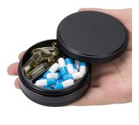 Pill Box 2 Compartment Pill Case - Portable Metal Travel Pill Container for Pocket or Purse, Waterproof Pill Organizer Holder for Medicine Vitamin Fish Oil and Supplements