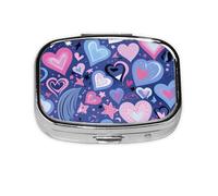 Pill Box 2 Compartment Pink Blue Love Heart Tablet Box with Mirror Small Pill Organiser for Purse or Pocket Vitamin Organiser