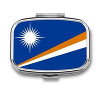Pill Box 2 Compartment Portable Travel Pill Case for Pocket Or Purse Decorative Metal Medicine Container Vitamin Organizer with Republic of Marshall Islands Flag Square