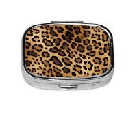 Pill Box 2 Compartment Retro Leopard Cheetah Animal Print Tablet Box with Mirror Small Pill Organiser for Purse or Pocket Vitamin Organiser