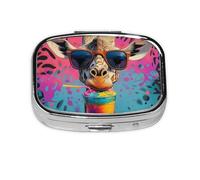 Pill Box 2 Compartment Rock Fan Sha Ice Giraffe Tablet Box with Mirror Small Pill Organiser for Purse or Pocket Vitamin Organiser