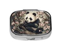 Pill Box 2 Compartment Sakura Tree Panda Tablet Box with Mirror Small Pill Organiser for Purse or Pocket Vitamin Organiser