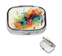 Pill Box 2 Compartment Small Pill Case for Purse & Pocket Abstract Music Themed Pill Box Cute Vitamins Fish Oil Supplements Storage Box Portable Pill Containe Travel Gift