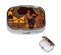 Pill Box 2 Compartment Small Pill Case for Purse & Pocket African Map Ethnic Pattern Pill Box Cute Vitamins Fish Oil Supplements Storage Box Portable Pill Containe Travel Gift