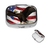 Pill Box 2 Compartment Small Pill Case for Purse & Pocket American Flag Fly Eagle Pill Box Cute Vitamins Fish Oil Supplements Storage Box Portable Pill Containe Travel Gift