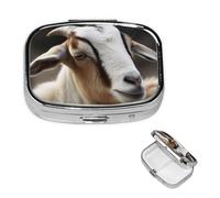 Pill Box 2 Compartment Small Pill Case for Purse & Pocket Animals Goat Pill Box Cute Vitamins Fish Oil Supplements Storage Box Portable Pill Containe Travel Gift