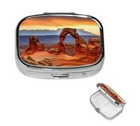 Pill Box 2 Compartment Small Pill Case for Purse & Pocket Arches National Park Pill Box Cute Vitamins Fish Oil Supplements Storage Box Portable Pill Containe Travel Gift