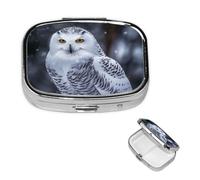 Pill Box 2 Compartment Small Pill Case for Purse & Pocket Arctic Owl Pill Box Cute Vitamins Fish Oil Supplements Storage Box Portable Pill Containe Travel Gift