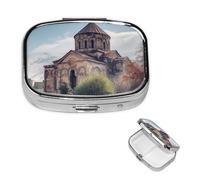 Pill Box 2 Compartment Small Pill Case for Purse & Pocket Armenian Church Pill Box Cute Vitamins Fish Oil Supplements Storage Box Portable Pill Containe Travel Gift