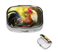 Pill Box 2 Compartment Small Pill Case for Purse & Pocket Beautiful Rooster Hen Pill Box Cute Vitamins Fish Oil Supplements Storage Box Portable Pill Containe Travel Gift