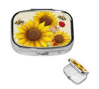 Pill Box 2 Compartment Small Pill Case for Purse & Pocket Bees Sunflowers Daisy Rose Flowers Pill Box Cute Vitamins Fish Oil Supplements Storage Box Portable Pill Containe Travel Gift